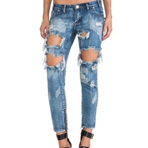 One Teaspoon Distressed Blue Ankle Jeans
